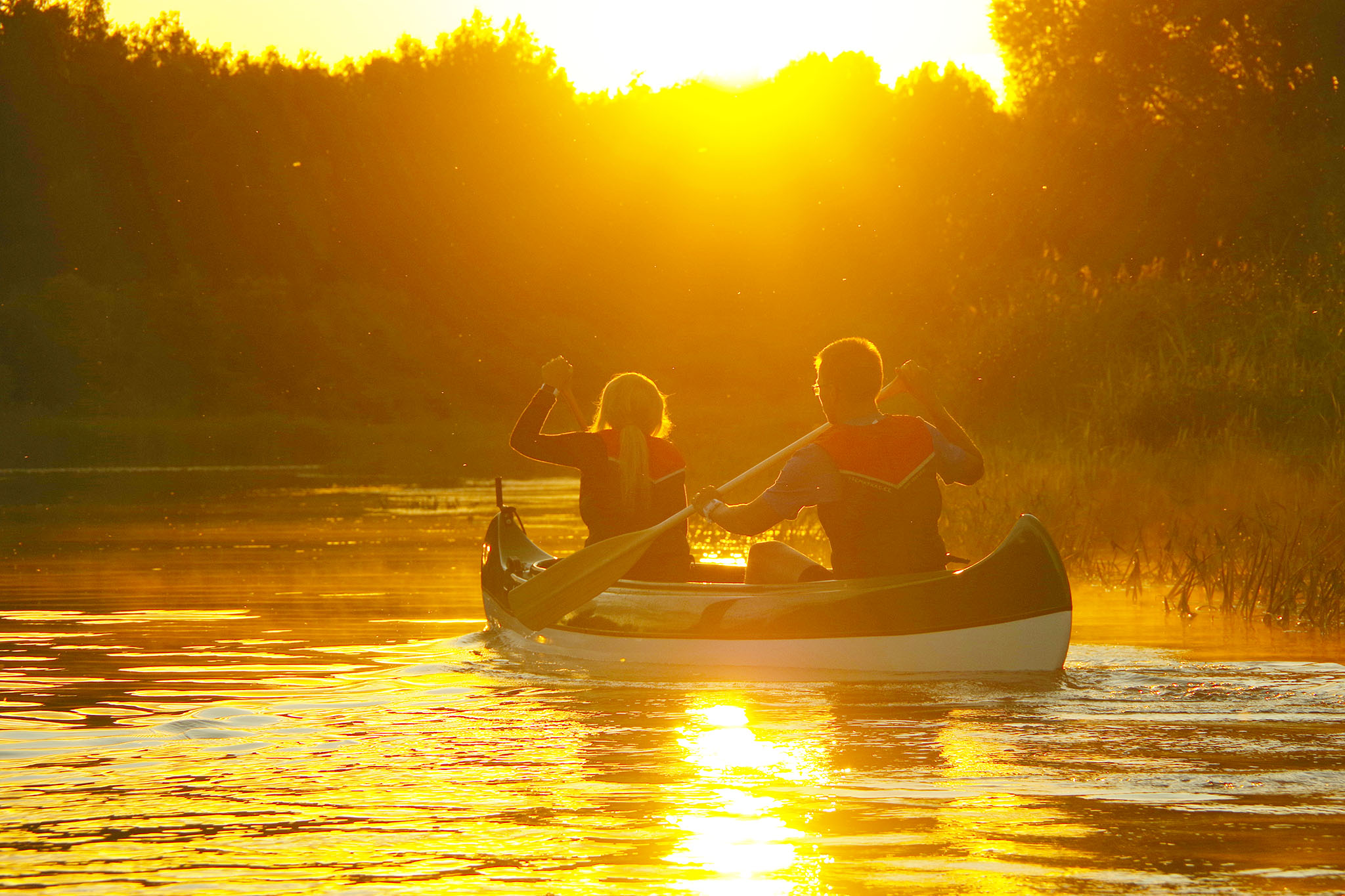 Sunset canoeing